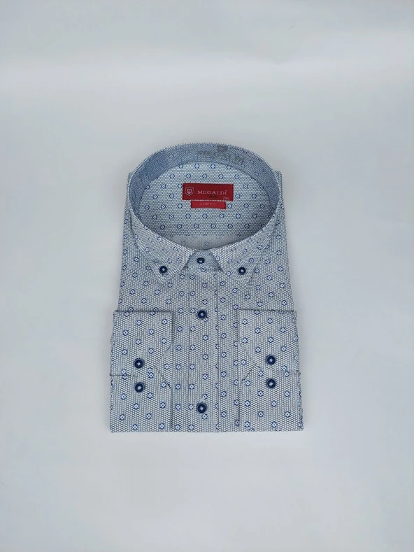 26232 Lacivert Desenli Slim Fit Gömlek - 2