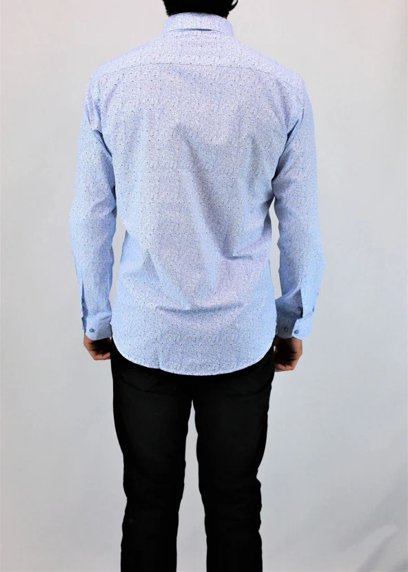 2411 Mavi Desenli Slim Fit Gömlek - 2