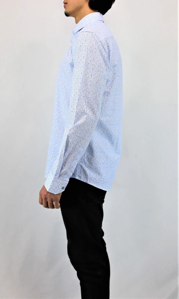 2411 Mavi Desenli Slim Fit Gömlek - 3