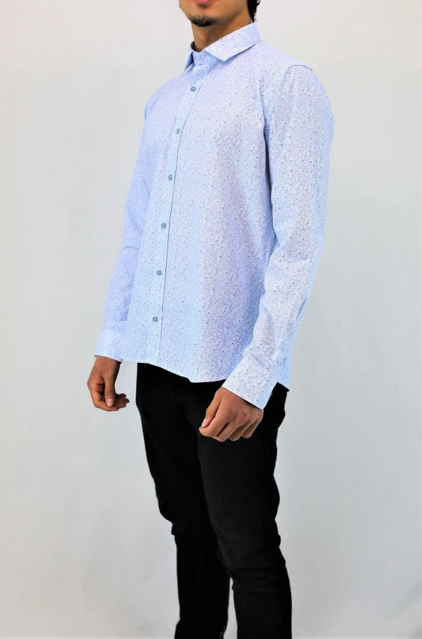 2411 Mavi Desenli Slim Fit Gömlek - 4