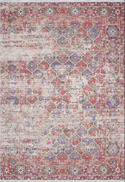 Klasik Kırmızı Salon&Yolluk Dijital Baskılı Makinede Yıkanabilir Kaymaz Taban Saçaklı Halı HK194 ürün görseli