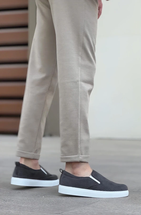 BA0339 Bağcıksız Kadife Gri Beyaz Taban Günlük Erkek Ayakkabı - Resim 5