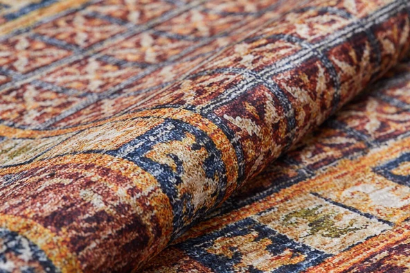 Klasik Lacivert Kahve Salon&Yolluk Dijital Baskılı Makinede Yıkanabilir Kaymaz Taban Saçaklı Halı HK055 - 4