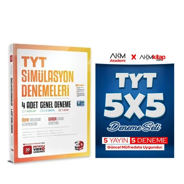 3D TYT 4 lü ve AKM 5 li Deneme Seti 2 Kitap