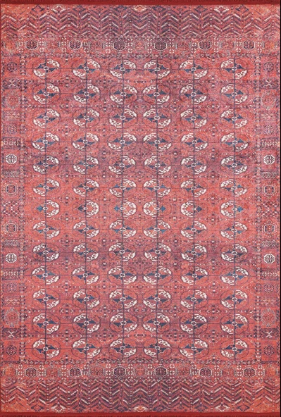 Klasik Kırmızı Salon&Yolluk Dijital Baskılı Makinede Yıkanabilir Kaymaz Taban Saçaklı Halı HK201 ürün görseli 1