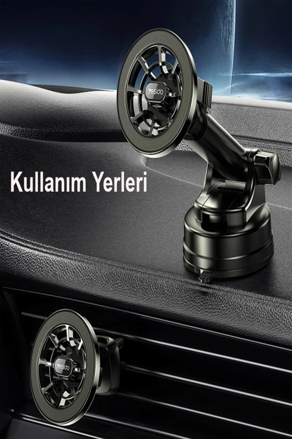 Qpen C158 2in1 Klipsli ve Yapışkanlı 360° Magsafe Araç Tutucu - Resim 7