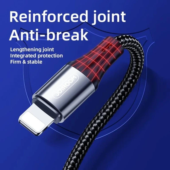 Joyroom S-1230N6 iPhone Lightning Hızlı Şarj ve Data Kablosu Örgü 3A 1.2M Siyah - Resim 3
