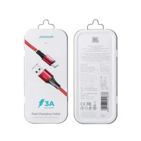 Joyroom S-1230N6 Mikro Hızlı Şarj ve Data Kablosu Örgü 3A 1.2M Kırmızı - Resim 2