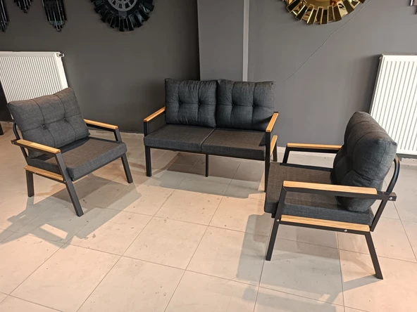 SERDEM-(ESTER)-2+1+1 BAHÇE BALKON MOBİLYASI KOLTUK ANTRASİT ürün görseli 1