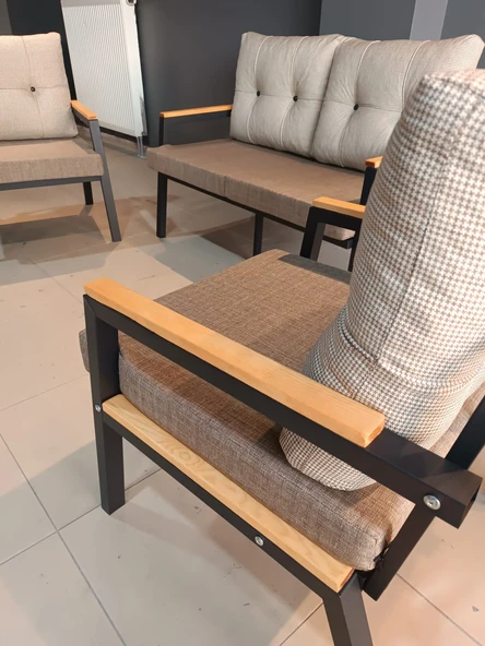 SERDEM-(ESTER)-2+1+1 BAHÇE BALKON MOBİLYASI KOLTUK CAPPİCİNO-KAZAYAĞI - Resim 2