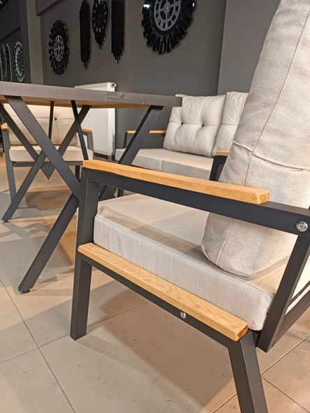 SERDEM-(ESTER)-3+1+1+MASA BAHÇE BALKON MOBİLYASI KOLTUK KREM - Resim 2