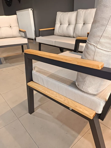 SERDEM-(ESTER)-2+1+1 BAHÇE BALKON MOBİLYASI KOLTUK KREM - Resim 2