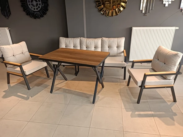 SERDEM-(ESTER)-3+1+1+MASA BAHÇE BALKON MOBİLYASI KOLTUK KREM ürün görseli