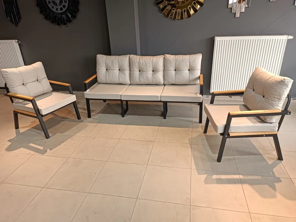 SERDEM-(ESTER)-3+1+1 BAHÇE BALKON MOBİLYASI KOLTUK KREM ürün görseli