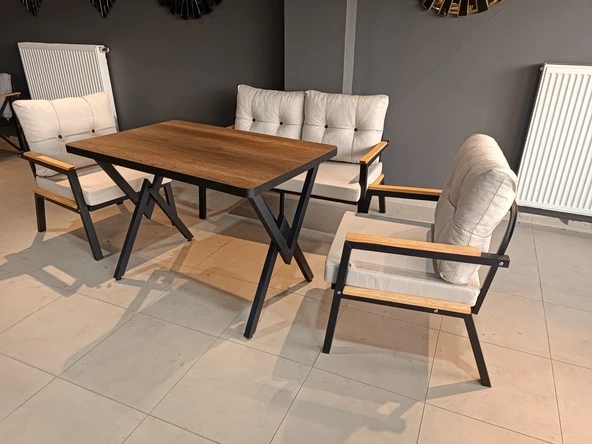 SERDEM-(ESTER)-2+1+1+MASA BAHÇE BALKON MOBİLYASI KOLTUK KREM ürün görseli