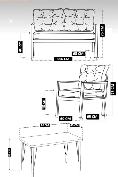 Serdemdizayn serdem(eco)-2-1-1 sehpalı bahçe balkon koltuk takımı grii - Resim 4