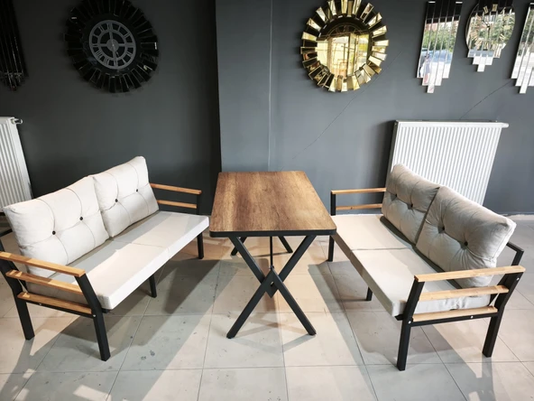 Serdemdizayn (KUQU)serdem 2+2+Masa Bahçe Balkon Takımı Krem - Resim 2