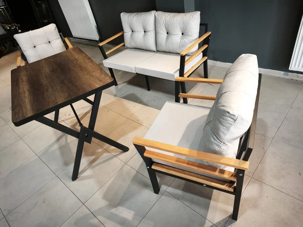 Serdemdizayn (KUQU)2-1-1-Masa Bahçe Balkon Mobilya Takımı-krem ürün görseli