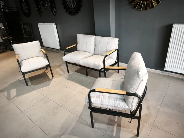 Serdemdizayn(eco) Serdem Sehpalı Bahçe Balkon Takımı 2+1+1--krem - 1