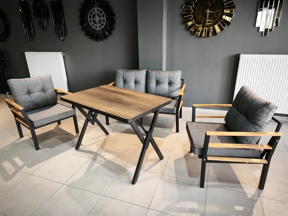 Serdemdizayn (KUQU)2-1-1-masa Bahçe Balkon mobilya Takımı-gri ürün görseli