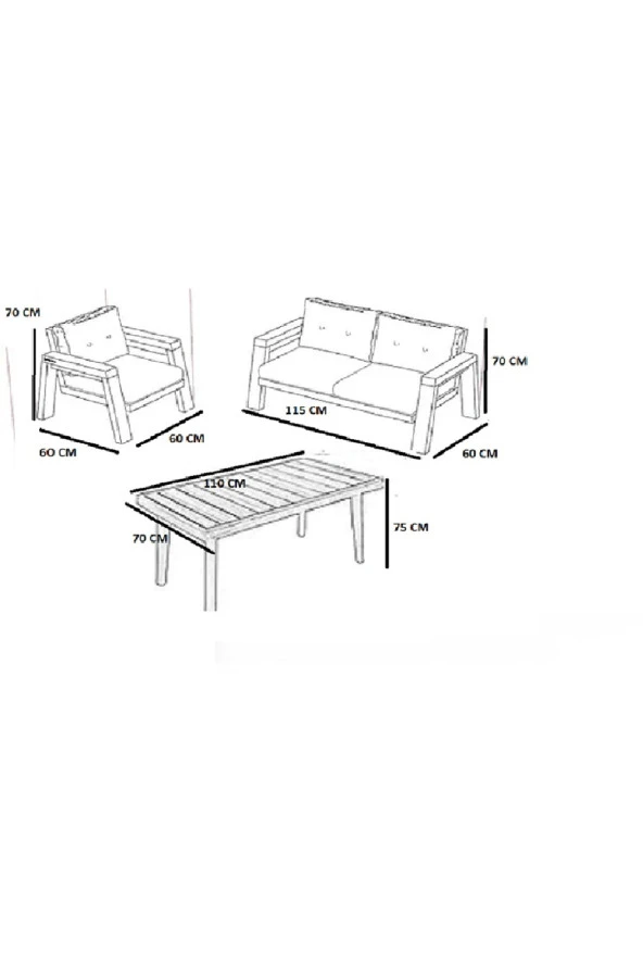 Serdemdizayn (LX)serdem 2 1 1 Masa Bahçe Balkon Takımı Antrasit - 2