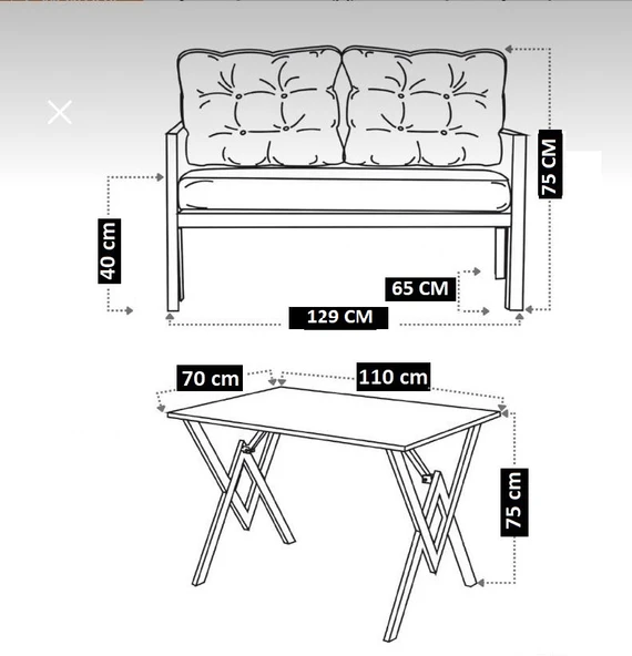Serdemdizayn (KUQU)serdem 2+2+Masa Bahçe Balkon Takımı Krem - Resim 3