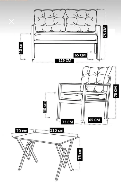 Serdemdizayn (KUQU)2-1-1-masa Bahçe Balkon mobilya Takımı-gri - Resim 4