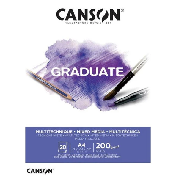 Canson Çizim Bloğu Graduate Mıx Medıa Beyaz 20 Syf A4 200 GR ürün görseli 1