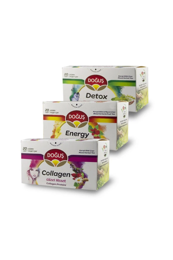 DOĞUŞ Energy-Detox-Collagen Bardak Poşet Çay 20 'Li X 2 Gr 3'Lü Çay Seti