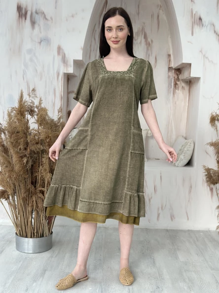 KADIN YAZLIK SALAŞ BÜYÜK BEDEN ELBİSE - 8008 - 3 - Resim 5