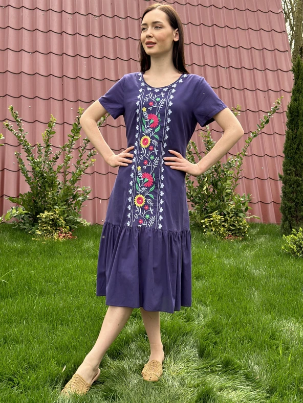 KADIN YAZLIK NAKIŞ İŞLEMELİ ELBİSE - 8012 - 4 - Resim 4