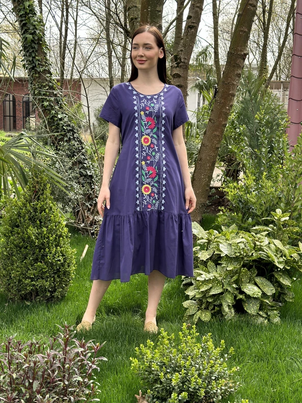 KADIN YAZLIK NAKIŞ İŞLEMELİ ELBİSE - 8012 - 4 - Resim 2