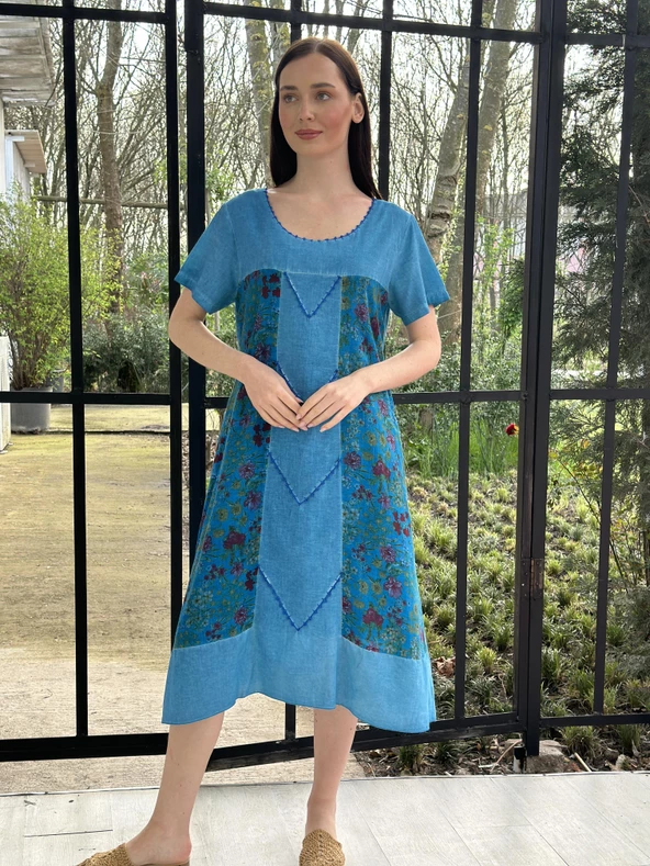 KADIN YAZLIK SALAŞ BÜYÜK BEDEN ELBİSE - 8011 - 3 - Resim 3