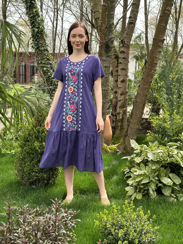 KADIN YAZLIK NAKIŞ İŞLEMELİ ELBİSE - 8012 - 4 - Resim 3