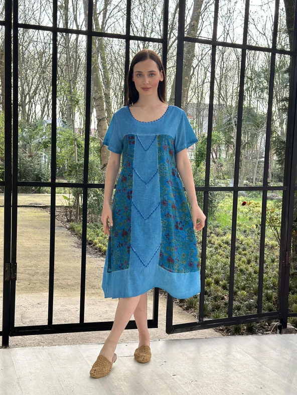 KADIN YAZLIK SALAŞ BÜYÜK BEDEN ELBİSE - 8011 - 3 - Resim 4