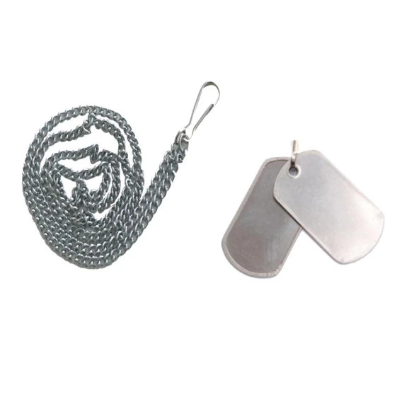 Single Sword Paslanmaz Çelik Asker Künyesi ve Zinciri - Pres Baskı kabartmalı yazı - 2