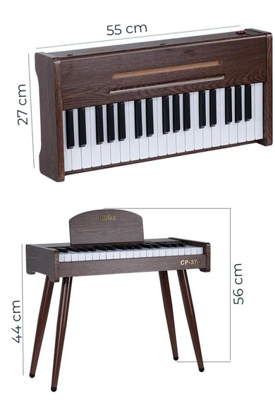 Midex CP-370C Ahşap Çocuk Piyanosu Pilli 37 Tuşlu Gerçek Piyano Tuşları - Resim 4