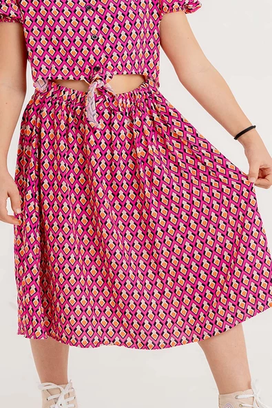 Kız Çocuk Desenli Göbeği Açık Pembe Elbise - 3
