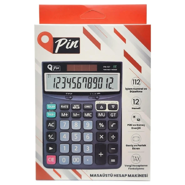 Pin 107 12 Hane Siyah Masaüstü Hesap Makinesi GKE - 2