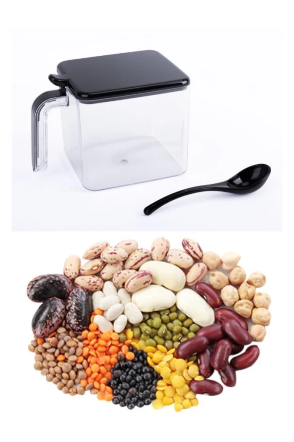 6’lı Baharatlık Seti, Standlı Kaşıklı Kapaklı Yapışkanlı Baharat Erzak Saklama Takımı Siyah-Beyaz - 4