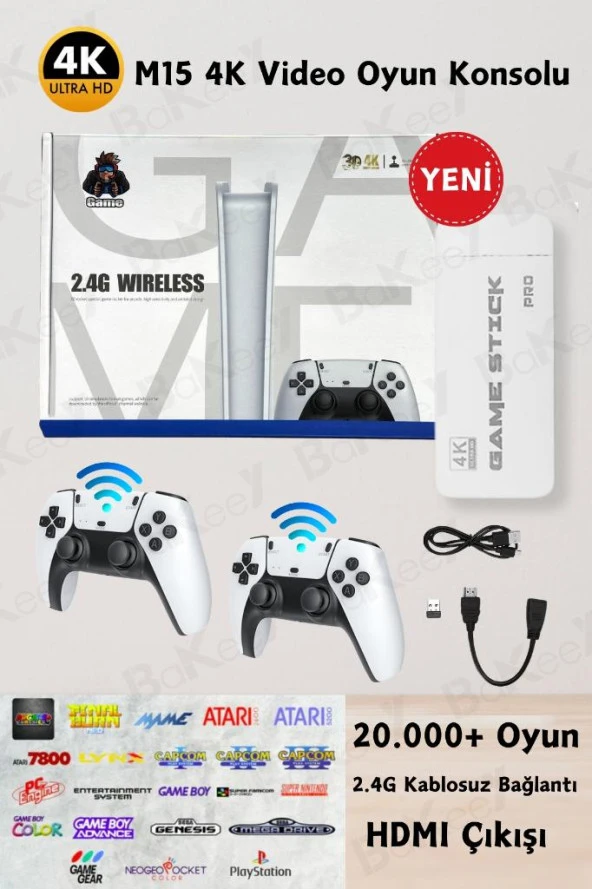 M15 Taşınabilir 4K 2.4G Kablosuz Çift Kol 20000 Klasik Oyunlu Oyun Konsolu Game Stick Retro Ps5 Ps4