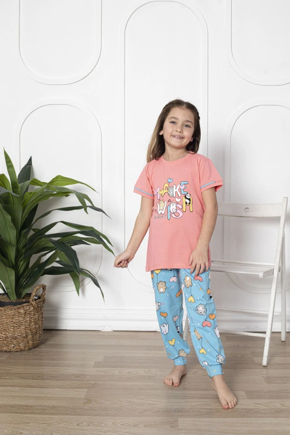 Kız Çocuk Make Wish Pandacık Baskılı Pijama Takımı 11-15 Yaş 6080