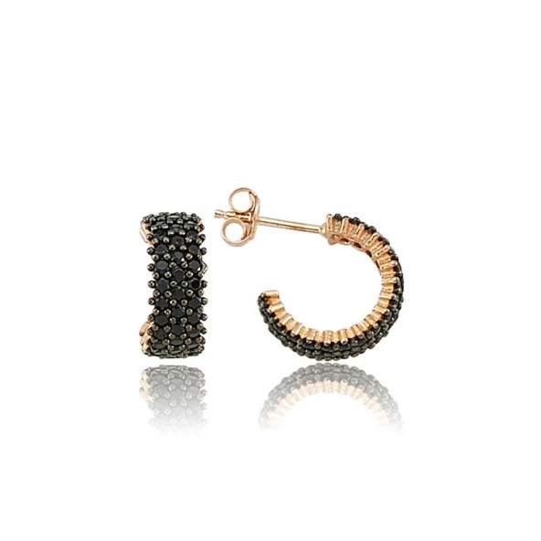 Himarry 925 Ayar Gümüş Tamtur Siyah Taşlı Küpe - 2