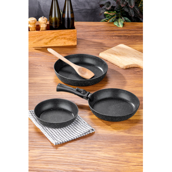 Taç Easy Connect 3'lü Tak Çıkar Saplı Tava Seti / Ergonomik Tak Çıkar Sap Siyah - 2