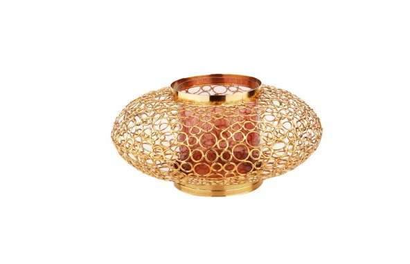 Crearthome Gold Halka Desenli DEkoratif Tombul Küçük Mumluk 26x16 cm BQ 132 - 2