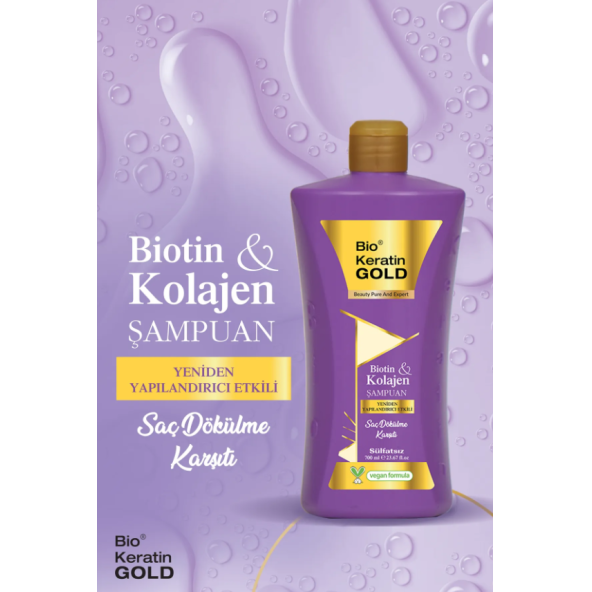 Bio Keratin Gold Biotin & Kolajen Yeniden Yapılandırıcı Etkili Tuzsuz Şampuan 700 ml