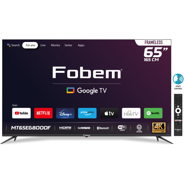 Fobem MT65EG8000F 65 165 Ekran Uydu Alıcılı 4K Ultra HD Google Smart LED TV