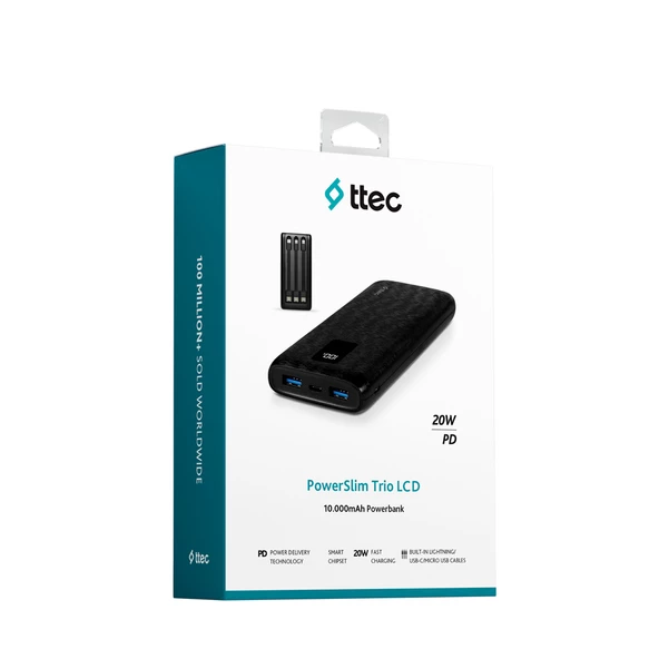 ttec PowerSlim Trio LCD 10.000mAh PD 22,5W Dahili Kablolu Taşınabilir Şarj Aleti / Powerbank - 6
