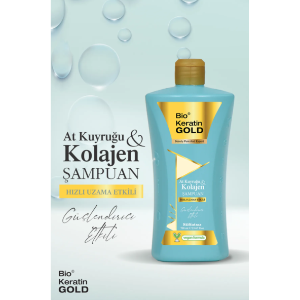 Bio Keratin Gold At Kuyruğu & Kolajen Hızlı Uzama Etkili Tuzsuz Şampuan 700 ml