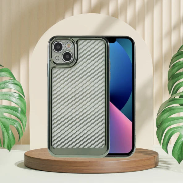 İphone 12 Karbon Fiber Kaplamalı Tlp Yumuşak Renkli Silikon Kılıf - 12